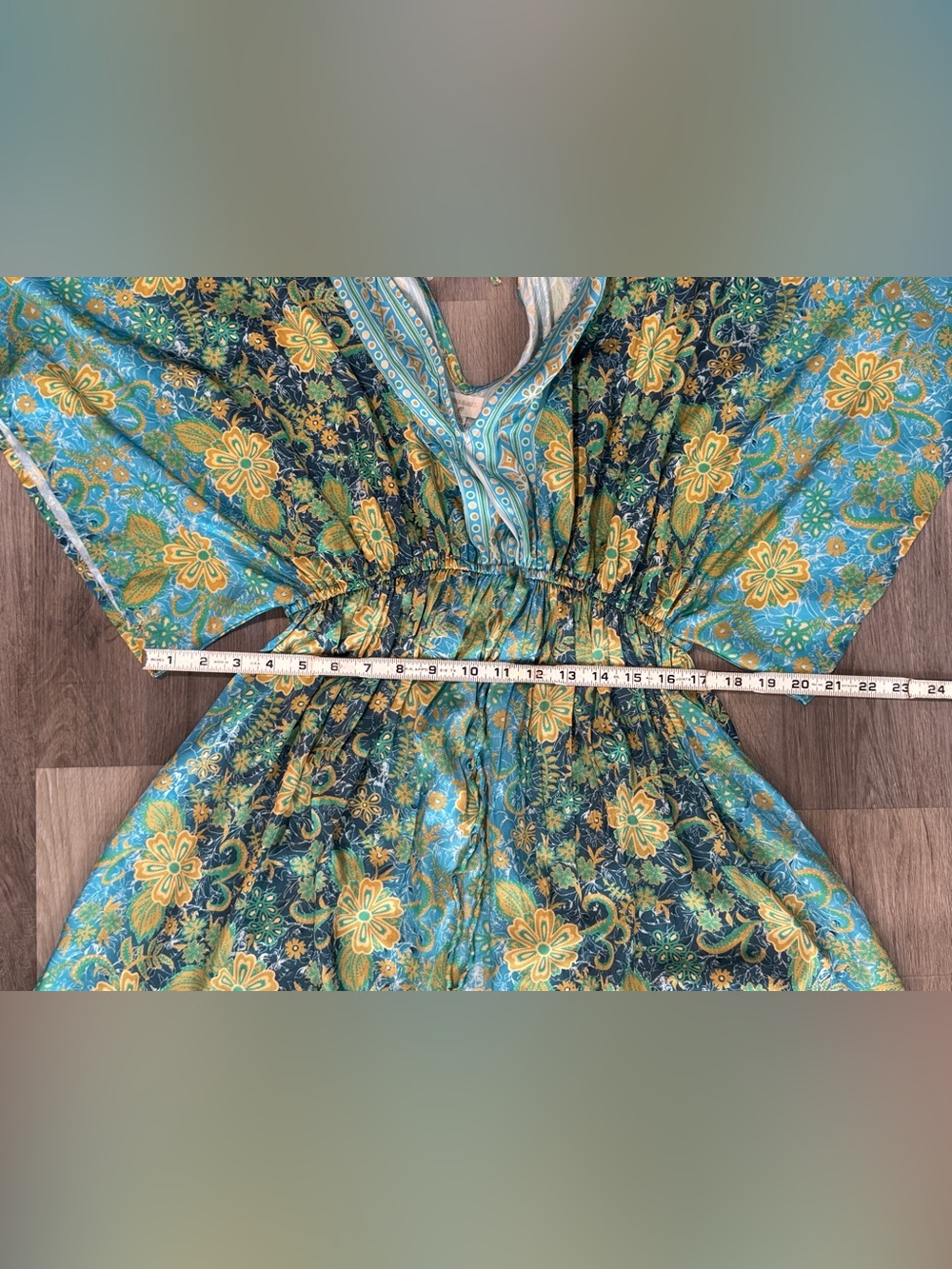 Floral Blue, Lime Green & Yellow Maxi Dress - Lightweight Summer Dress - Picture 5 of 8